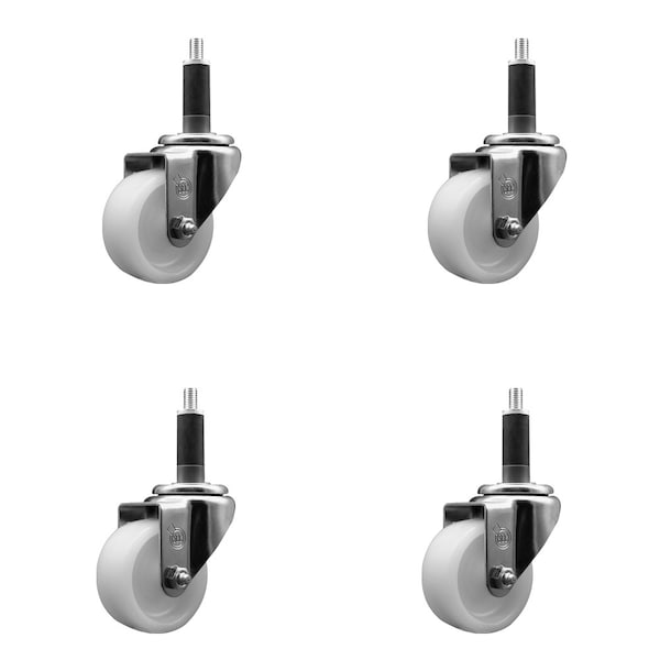 3'' SS Nylon Wheel Swivel 1'' Expanding Stem Caster Set, 4PK